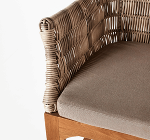 เก้าอี้รับประทานอาหารกลางแจ้งไม้สักแท้พร้อมพนักพิงเชือกถักมือ เก้าอี้พักผ่อนในสวนทันสมัยพร้อมเบาะรองนั่งสุดหรูสำหรับลานบ้าน - Product Image 5