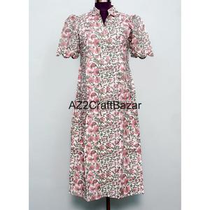 ชุดเดรสทรงเอผ้าฝ้าย 100% สำหรับผู้หญิง ทำมือ เป็นมิตรกับสิ่งแวดล้อม คอวี แขนสั้น ลายดอกไม้ ระบายอากาศได้ดี ซักได้ - Product Image 3