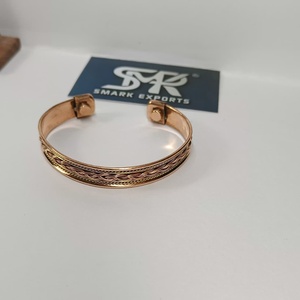 Premium Metal Craft Magnetic Copper Cuff <b>Bangle</b> Braided Chain Design Adjustable Open Bracelet Lightweight Handmade - Product Image 2