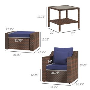 Set da Conversazione per Esterni in Vimini Blu a 5 Pezzi, Resistente alle Intemperie e Impermeabile, Include Sedie, Tavolino e Cuscini Decorativi - Product Image 3