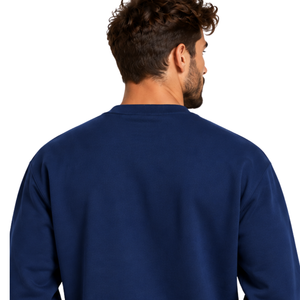 Navy <b>Blue</b> Men Sweatshirt Crew Neck <b>Long</b> <b>Sleeve</b> Pullover Casual Fleece <b>Top</b> Custom Logo Streetwear Winter Sportswear Wholesale - Product Image 4