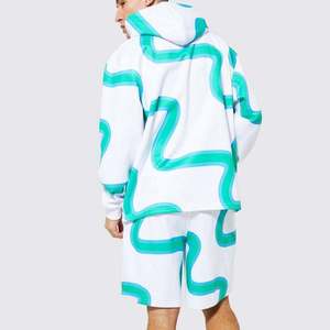 Sublimation design Blank Cut off High Quality Streetwear Pullover and Large Drawstring Shorts Two Piece Men's Sweatshirts Set - Product Image 4