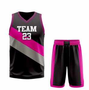 Team 23 Custom Sublimated Basketball Jersey Set Black Pink V-Neck Sleeveless Moisture Wicking Adult Unisex <b>Mesh</b> Uniform - Product Image 1