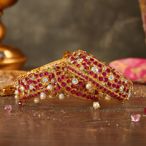 Gold Plated Meenakari <b>Bangles</b> <b>Set</b> Crystal Stone Imitation Pearl Featuring Zircon Ruby Stones for Bridal Occasions 10575604LG_2.8 - Product Image 3