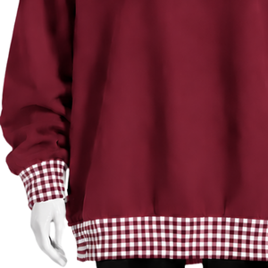 Mens <b>Maroon</b> Oversized Crewneck Sweatshirt With Gingham Checkered Trim Long Sleeve Graphic Print Pullover Casual Streetwear <b>Top</b> - Product Image 6