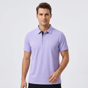 Men's Purple Short Sleeve Polo Shirt Knitted Breathable Solid Color Casual Design Button Front Regular Fit made in Bangladesh - Product Image 5