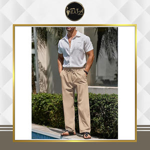 Pantalones Casuales para Hombre, de Cintura Media, Ligeros, Transpirables e Impermeables, 70% Viscosa, 30% Lino, Excelente Calidad, Más Vendidos, al por Mayor - Product Image 3