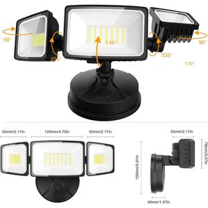 Fari di Sicurezza da Esterno 75W, 7000LM di Luminosità, con Interruttore, 3 Teste Regolabili, IP65 Impermeabile, 6500K, Montaggio a Parete - Product Image 5