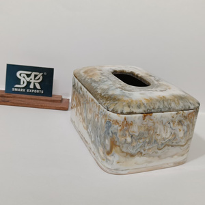 Elegante caja de pañuelos de resina con acabado de mármol, estuche decorativo para pañuelos para la decoración de la sala de estar, el baño y la oficina. - Product Image 6
