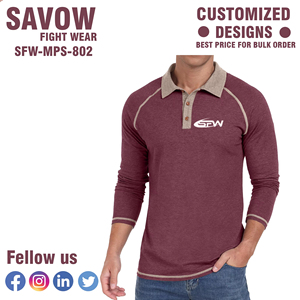 เสื้อโปโลแขนยาวผู้ชาย สีแดงเลือดหมู ผ้าเนื้อนุ่มระบายอากาศดี ดีไซน์ลำลอง พิมพ์ลายโลโก้ด้านหน้า - Product Image 5