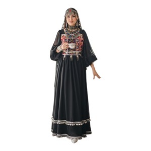 Low Price Afghani <b>Dress</b> Women Traditional Embroidered <b>Maxi</b> Bohemian Style <b>Long</b> <b>Sleeve</b> O-Neck Loose Fit Black Patchwork Design - Product Image 1