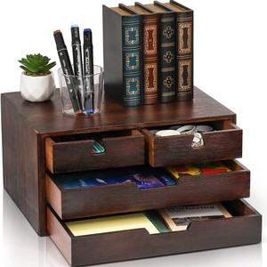 Organiseur de bureau rectangulaire en bois d'acacia Aqdus Saleem, style moderne du milieu du siècle, avec tiroirs |   Boîte de rangement en gros Inde - Product Image 3