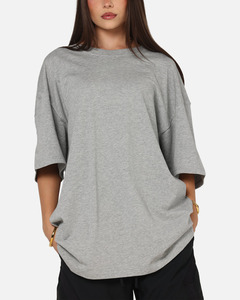T-shirt gris surdimensionné en coton personnalisé pour femme, coupe ample à épaules tombantes, manches courtes, col rond, idéal pour l'été - Product Image 6
