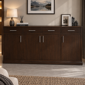 Solid Wood Sideboard <b>Cabinet</b> with 4 Doors and 4 Drawers <b>Storage</b> Buffet Console <b>Cabinet</b> for Hotel Living <b>Room</b> Furniture - Product Image 5