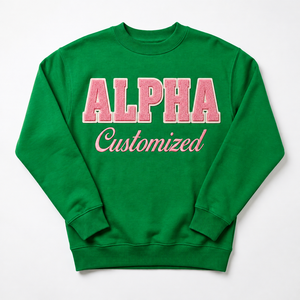 Sudadera personalizada Alpha para mujer, cuello redondo, color verde, con letras bordadas, de algodón y felpa, para universidad o colegio. - Product Image 2