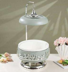 Calentador de alimentos de lujo, redondo, de metal, con estampado de esmalte, para buffet, con tapa y soporte, para bodas y hoteles. - Product Image 3