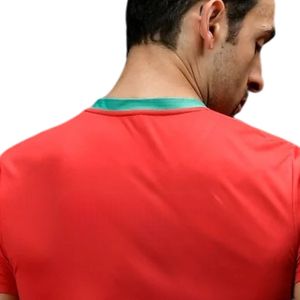 Men <b>Red</b> V Neck Short Sleeve Sports T <b>Shirt</b> Contrast Green Trim Side Panel Lightweight Athletic Training Running Casual - Product Image 4