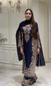 Dark Blue Georgette Sequence Embroidery Long Kurti Palazzo Dupatta <b>Suit</b> Set <b>Fancy</b> Party Wear Ethnic Dress For Women - Product Image 3