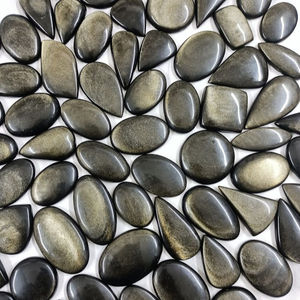 Lot de cabochons en obsidienne dorée naturelle, lot de pierres précieuses en obsidienne à reflets dorés, lot de pierres précieuses en obsidienne en gros pour la fabrication de bijoux - Product Image 4