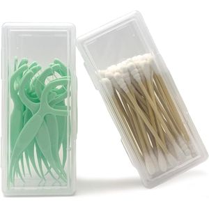 Lot de 2 étuis portables en plastique transparent pour coton-tiges, fil dentaire et cure-dents, idéal pour le voyage et le rangement des cotons-tiges - Product Image 1