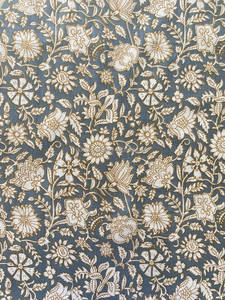 Tela de Algodón Estampada a Mano con Diseño Floral Indio, Color Azul Abeto, Naranja Gamboge, Multiusos, por Metro, para Ropa de Mujer y Fundas de Almohada - Product Image 6