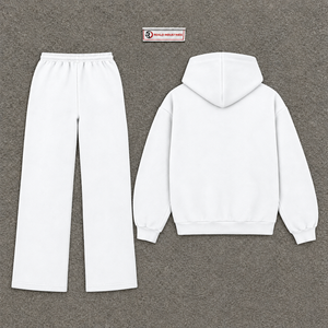 Ensemble de survêtement blanc à capuche zippé pour homme, en molleton uni, style décontracté streetwear, tenue de sport, sweat-shirt à capuche oversize - Product Image 6