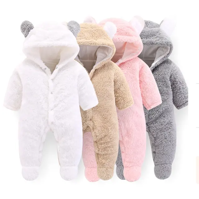 Newborn Cotton Fleece Cute Unisex Hooded Romper Jumpsuit Winter Clothes Newborn Baby Snowsuit