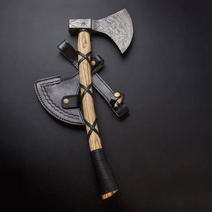 ขวานเหล็กดามัสกัสพร้อมด้ามไม้และปลอกหนัง - Product Image 4