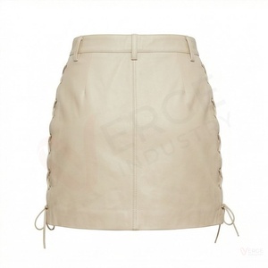 Mini-jupe en similicuir taille haute pour femme, unie, avec lacets sur le côté, coupe droite - Product Image 2