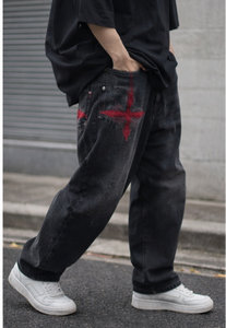 Vintage Black Straight Breathable Lightweight Cotton High Waist Streetwear Jeans Unisex All Season Formal - Product Image 4