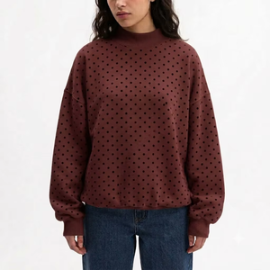 Suéter Oversize de Cuello Alto para Mujer, Tejido de Superficie Aterciopelada, Manga Larga, Insignia Personalizada, Ropa Moderna - Product Image 1