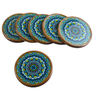 แผ่นรองจานและที่รองแก้วแบบทันสมัยพร้อมลายพิมพ์ตกแต่ง สำหรับโต๊ะอาหารและร้านอาหาร ชุดที่รองแก้วทรงกลมแบนทำจากไม้ - Product Image 2