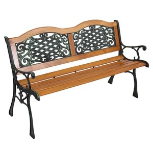 Modern 49\" Outdoor Patio Park <b>Bench</b> Solid <b>Wood</b> with Cast Iron Frame for Garden Hotels Schools Malls - Product Image 1