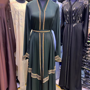 Wholesale Modest Dubai Beaded Sequined <b>Long</b> Sleeve Abaya Muslim Traditional Handmade Wedding Women Breathable V Neck - Product Image 1