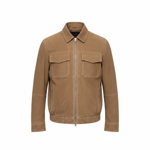 GRIP SAFE INDUSTRIES Men's Tan Goat <b>Suede</b> Bomber <b>Jacket</b> Minimalist Trucker Style YKK Zipper Quick Dry Breathable - Product Image 1