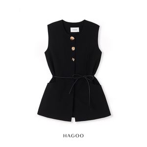 Chemisier sans manches HAGOO pour femme, style vintage, col asymétrique, respirant, coupe droite, en sergé coréen structuré, idéal pour le bureau A979 - Product Image 1