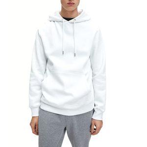 Men's White Hooded <b>Sweatshirt</b> Regular Fit Fleece Casual Pullover With Front Pocket Autumn Wear - Product Image 5