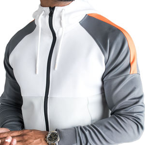 Men's <b>White</b> Grey Orange Color Block Tracksuit Hooded Zip Up Sweat Suit Athletic <b>Jogger</b> Set Sportswear Casual Activewear - Product Image 4