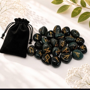Juego de 25 Piedras Grandes de Runas Nórdicas Talladas en Jade Verde, Piedras de Angelita para Adivinación, Ágata Espiritual Ruhe, Origen Gujarat - Product Image 4