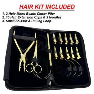 Kit d'outils d'installation d'extensions capillaires Mini Gold – Pince à micro-perles à 3 trous, pinces de sectionnement, aiguille à boucle et étui de rangement - Product Image 2