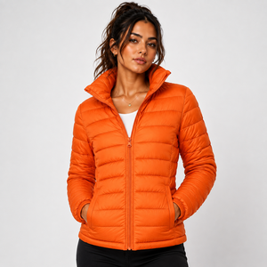 BROTHERS BOND INDUSTRY Women's <b>White</b> Breathable Canvas Quilted <b>Puffer</b> <b>Jacket</b> Stand Collar Zipper Closure Full Sleeve Winter - Product Image 3