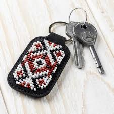 Bead embroidery kit on artificial leather <b>Key</b> ring - Product Image 1