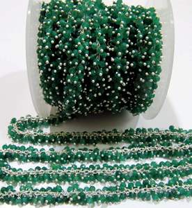 Chaîne de chapelet en émeraude facettée en rondelles de 3-4 mm, chaîne de perles en forme de grappe enveloppée de fil, vendue au mètre - Product Image 6