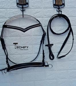 Bridon de luxe en cuir anglais avec frontale ornée de cristaux |   Naseband rembourré Flash |   Équipement équestre de dressage et de saut de qualité supérieure - Product Image 4