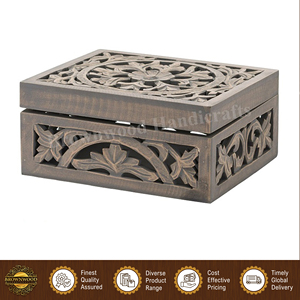 Boîte en bois MDF 100% naturel sculptée à la main, couleur gris clair délavé, design moderne, qualité excellente, vente en gros à prix compétitif - Product Image 3