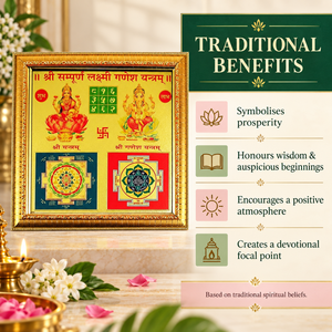 Framed Carved Gemstone Hindu Deity Wall Decor Lakshmi Ganesh Yantra Art Panel Offset Printed Gold Tone <b>Home</b> Temple Decor - Product Image 3