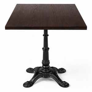Commercial Restaurant Cafe <strong>Table</strong> Dark Wood <strong>Square</strong> Dining <strong>Table</strong> with Black Metal Pedestal Base for Bistro <strong>Bar</strong> Hotel Furniture - Product Image 2