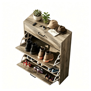 Scarpiera Moderna Salvaspazio Grigio Lavato Stile Fattoria con 3 Cassetti e Anta a Ribalta - Product Image 4