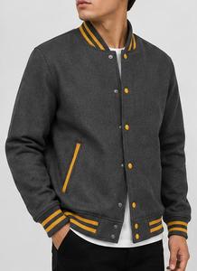 Chaqueta Varsity Gris Oscuro para Hombre con Ribete Naranja, Cuello Alto, Logotipo Frontal, Cierre de Botones, Corte Regular, Estilo Casual para Otoño, Exterior de Algodón - Product Image 3