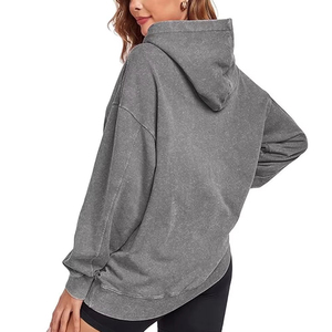 Sweat à capuche oversize pour femme, effet délavé, style vintage, en coton, basique, violet, tendance streetwear printemps - Product Image 3